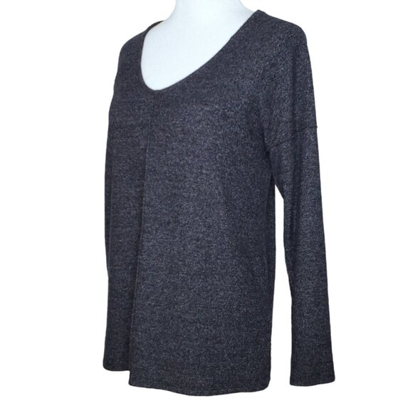 Caslon Womens Sweatshirt Size XS V-Neck Long Sleeves Side Slit Dark Gray - Picture 2 of 6